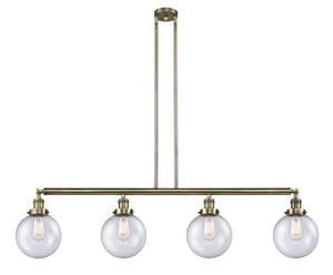 4-Light 52.625" Antique Brass Island Light - Seedy Beacon Glass LED