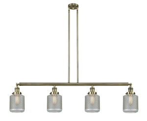 214-AB-G262-LED 4-Light 50.625" Stanton Antique Brass Island Light - Vintage Wire Mesh Stanton Glass