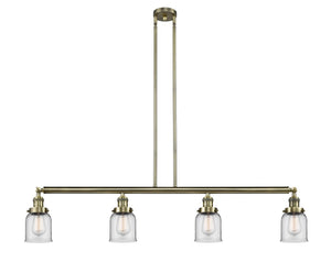 4-Light 49.625" Antique Brass Island Light - Clear Small Bell Glass LED