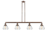 214-AC-G172 4-Light 51.375" Antique Copper Island Light - Clear Fulton Glass - LED Bulb - Dimmensions: 51.375 x 6.75 x 10<br>Minimum Height : 19.5<br>Maximum Height : 43.5 - Sloped Ceiling Compatible: Yes