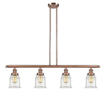 214-AC-G182 4-Light 50.625" Antique Copper Island Light - Clear Canton Glass - LED Bulb - Dimmensions: 50.625 x 6 x 11<br>Minimum Height : 21.5<br>Maximum Height : 45.5 - Sloped Ceiling Compatible: Yes