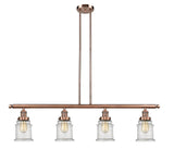 214-AC-G184 4-Light 50.625" Antique Copper Island Light - Seedy Canton Glass - LED Bulb - Dimmensions: 50.625 x 6 x 11<br>Minimum Height : 21.5<br>Maximum Height : 45.5 - Sloped Ceiling Compatible: Yes
