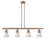 214-AC-G194 4-Light 50.875" Antique Copper Island Light - Seedy Bellmont Glass - LED Bulb - Dimmensions: 50.875 x 6.25 x 11<br>Minimum Height : 20.5<br>Maximum Height : 44.5 - Sloped Ceiling Compatible: Yes