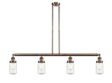 214-AC-G314 4-Light 49.125" Antique Copper Island Light - Seedy Dover Glass - LED Bulb - Dimmensions: 49.125 x 4.5 x 10.75<br>Minimum Height : 20.75<br>Maximum Height : 44.75 - Sloped Ceiling Compatible: Yes