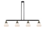 214-BAB-G171 4-Light 51.375" Black Antique Brass Island Light - Matte White Cased Fulton Glass - LED Bulb - Dimmensions: 51.375 x 6.75 x 10<br>Minimum Height : 19.5<br>Maximum Height : 43.5 - Sloped Ceiling Compatible: Yes