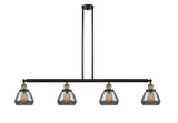 214-BAB-G173 4-Light 51.375" Black Antique Brass Island Light - Plated Smoke Fulton Glass - LED Bulb - Dimmensions: 51.375 x 6.75 x 10<br>Minimum Height : 19.5<br>Maximum Height : 43.5 - Sloped Ceiling Compatible: Yes