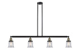214-BAB-G182S 4-Light 50.625" Black Antique Brass Island Light - Clear Small Canton Glass - LED Bulb - Dimmensions: 50.625 x 6 x 11<br>Minimum Height : 19.75<br>Maximum Height : 43.75 - Sloped Ceiling Compatible: Yes