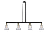 214-BAB-G194 4-Light 50.875" Black Antique Brass Island Light - Seedy Bellmont Glass - LED Bulb - Dimmensions: 50.875 x 6.25 x 11<br>Minimum Height : 20.5<br>Maximum Height : 44.5 - Sloped Ceiling Compatible: Yes