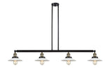 214-BAB-G1 4-Light 53.125" Black Antique Brass Island Light - White Halophane Glass - LED Bulb - Dimmensions: 53.125 x 8.5 x 8<br>Minimum Height : 16.25<br>Maximum Height : 40.25 - Sloped Ceiling Compatible: Yes