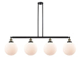 214-BAB-G201-10 4-Light 54" Black Antique Brass Island Light - Matte White Cased Beacon Glass - LED Bulb - Dimmensions: 54 x 10 x 14<br>Minimum Height : 24<br>Maximum Height : 48 - Sloped Ceiling Compatible: Yes