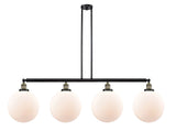 214-BAB-G201-12 4-Light 56" Black Antique Brass Island Light - Matte White Cased Beacon Glass - LED Bulb - Dimmensions: 56 x 12 x 16<br>Minimum Height : 26<br>Maximum Height : 50 - Sloped Ceiling Compatible: Yes