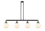 214-BAB-G201-8 4-Light 52.625" Black Antique Brass Island Light - Matte White Cased Beacon Glass - LED Bulb - Dimmensions: 52.625 x 8 x 12.875<br>Minimum Height : 22<br>Maximum Height : 46 - Sloped Ceiling Compatible: Yes