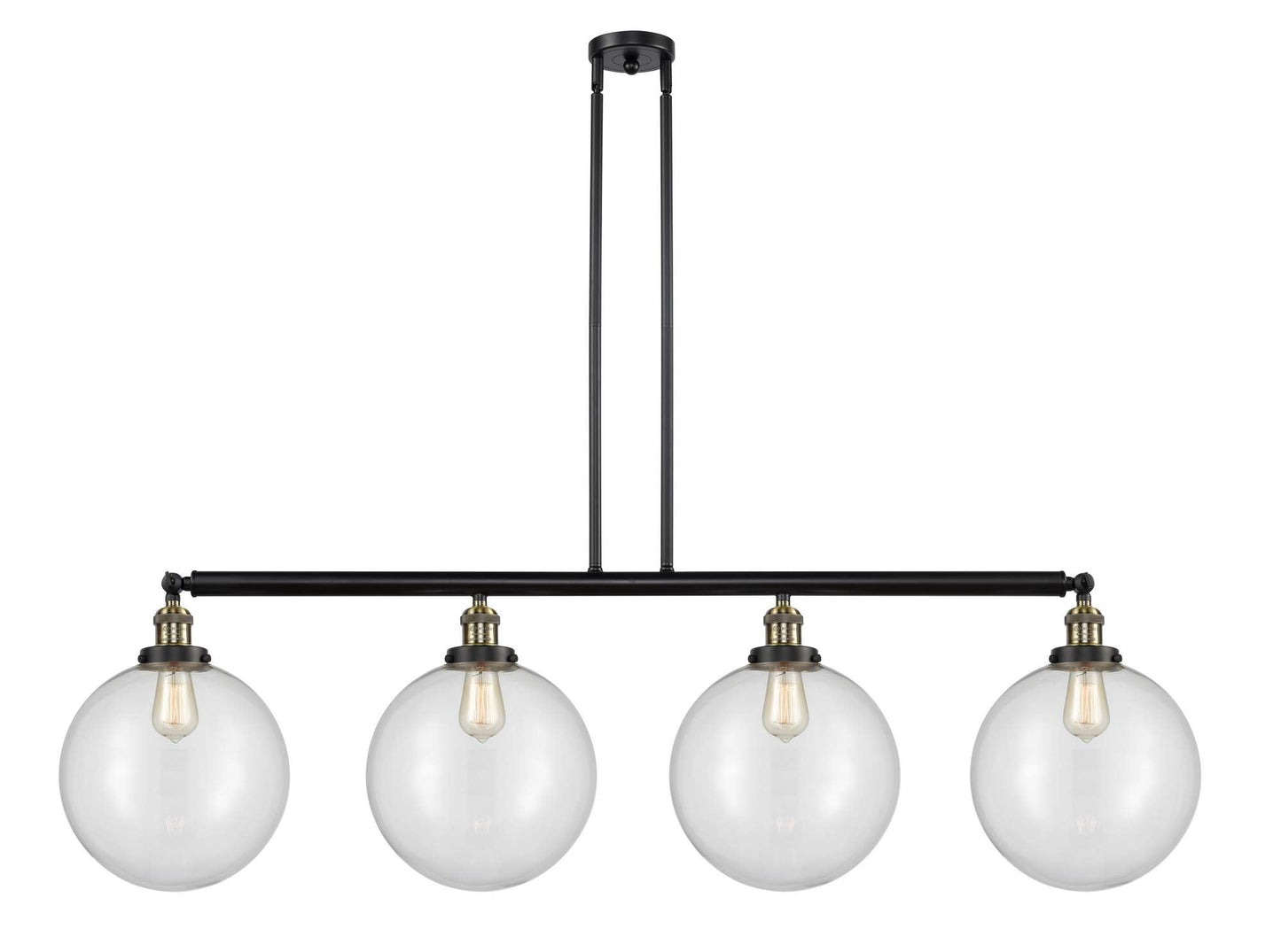 214-BAB-G202-12 4-Light 56" Black Antique Brass Island Light - Clear Beacon Glass - LED Bulb - Dimmensions: 56 x 12 x 16<br>Minimum Height : 26<br>Maximum Height : 50 - Sloped Ceiling Compatible: Yes