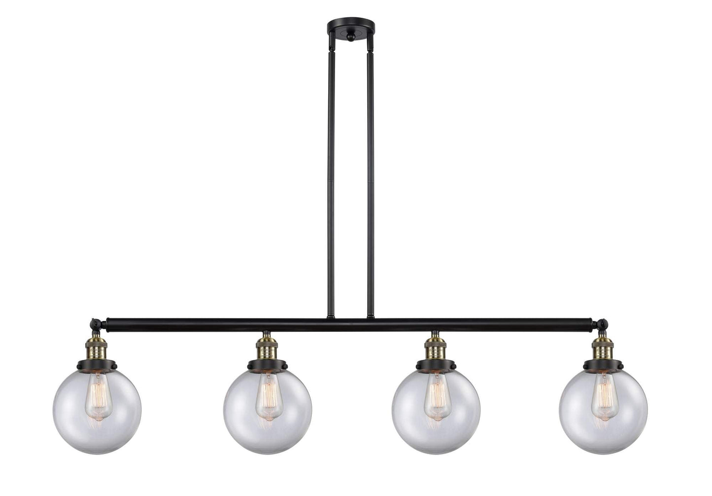214-BAB-G202-8 4-Light 52.625" Black Antique Brass Island Light - Clear Beacon Glass - LED Bulb - Dimmensions: 52.625 x 8 x 12.875<br>Minimum Height : 22<br>Maximum Height : 46 - Sloped Ceiling Compatible: Yes