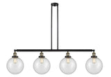 214-BAB-G204-10 4-Light 54" Black Antique Brass Island Light - Seedy Beacon Glass - LED Bulb - Dimmensions: 54 x 10 x 14<br>Minimum Height : 24<br>Maximum Height : 48 - Sloped Ceiling Compatible: Yes