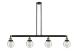 214-BAB-G204-6 4-Light 50.625" Black Antique Brass Island Light - Seedy Beacon Glass - LED Bulb - Dimmensions: 50.625 x 6 x 10.875<br>Minimum Height : 20<br>Maximum Height : 44 - Sloped Ceiling Compatible: Yes