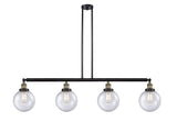 214-BAB-G204-8 4-Light 52.625" Black Antique Brass Island Light - Seedy Beacon Glass - LED Bulb - Dimmensions: 52.625 x 8 x 12.875<br>Minimum Height : 22<br>Maximum Height : 46 - Sloped Ceiling Compatible: Yes