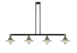 214-BAB-G2 4-Light 53.125" Black Antique Brass Island Light - Clear Halophane Glass - LED Bulb - Dimmensions: 53.125 x 8.5 x 8<br>Minimum Height : 16.25<br>Maximum Height : 40.25 - Sloped Ceiling Compatible: Yes