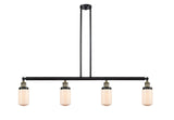 214-BAB-G311 4-Light 49.125" Black Antique Brass Island Light - Matte White Cased Dover Glass - LED Bulb - Dimmensions: 49.125 x 4.5 x 10.75<br>Minimum Height : 20.75<br>Maximum Height : 44.75 - Sloped Ceiling Compatible: Yes