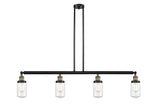 214-BAB-G312 4-Light 49.125" Black Antique Brass Island Light - Clear Dover Glass - LED Bulb - Dimmensions: 49.125 x 4.5 x 10.75<br>Minimum Height : 20.75<br>Maximum Height : 44.75 - Sloped Ceiling Compatible: Yes