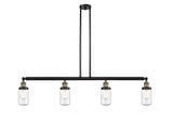 214-BAB-G314 4-Light 49.125" Black Antique Brass Island Light - Seedy Dover Glass - LED Bulb - Dimmensions: 49.125 x 4.5 x 10.75<br>Minimum Height : 20.75<br>Maximum Height : 44.75 - Sloped Ceiling Compatible: Yes