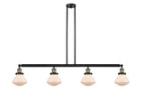 214-BAB-G321 4-Light 51.375" Black Antique Brass Island Light - Matte White Olean Glass - LED Bulb - Dimmensions: 51.375 x 6.375 x 8.75<br>Minimum Height : 21.875<br>Maximum Height : 45.875 - Sloped Ceiling Compatible: Yes