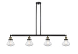 214-BAB-G322 4-Light 51.375" Black Antique Brass Island Light - Clear Olean Glass - LED Bulb - Dimmensions: 51.375 x 6.375 x 8.75<br>Minimum Height : 21.875<br>Maximum Height : 45.875 - Sloped Ceiling Compatible: Yes