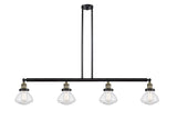 214-BAB-G324 4-Light 51.375" Black Antique Brass Island Light - Seedy Olean Glass - LED Bulb - Dimmensions: 51.375 x 6.375 x 8.75<br>Minimum Height : 21.875<br>Maximum Height : 45.875 - Sloped Ceiling Compatible: Yes