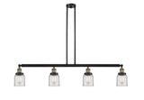 214-BAB-G52 4-Light 49.625" Black Antique Brass Island Light - Clear Small Bell Glass - LED Bulb - Dimmensions: 49.625 x 5 x 10<br>Minimum Height : 20<br>Maximum Height : 44 - Sloped Ceiling Compatible: Yes