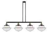 214-BAB-G542 4-Light 54" Black Antique Brass Island Light - Clear Large Oxford Glass - LED Bulb - Dimmensions: 54 x 12 x 12<br>Minimum Height : 22.375<br>Maximum Height : 46.375 - Sloped Ceiling Compatible: Yes