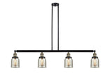 214-BAB-G58 4-Light 49.625" Black Antique Brass Island Light - Silver Plated Mercury Small Bell Glass - LED Bulb - Dimmensions: 49.625 x 8 x 10<br>Minimum Height : 20<br>Maximum Height : 44 - Sloped Ceiling Compatible: Yes