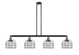 4-Light 52.625" Black Antique Brass Island Light - Seedy Large Bell Cage Glass LED