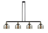214-BAB-G78 4-Light 52.625" Black Antique Brass Island Light - Silver Plated Mercury Large Bell Glass - LED Bulb - Dimmensions: 52.625 x 8 x 10<br>Minimum Height : 20<br>Maximum Height : 44 - Sloped Ceiling Compatible: Yes