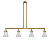 214-BB-G194 4-Light 50.875" Brushed Brass Island Light - Seedy Bellmont Glass - LED Bulb - Dimmensions: 50.875 x 6.25 x 11<br>Minimum Height : 20.5<br>Maximum Height : 44.5 - Sloped Ceiling Compatible: Yes
