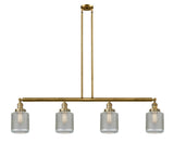 214-BB-G262-LED 4-Light 50.625" Stanton Brushed Brass Island Light - Vintage Wire Mesh Stanton Glass