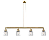 214-BB-G52 4-Light 49.625" Brushed Brass Island Light - Clear Small Bell Glass - LED Bulb - Dimmensions: 49.625 x 5 x 10<br>Minimum Height : 20<br>Maximum Height : 44 - Sloped Ceiling Compatible: Yes