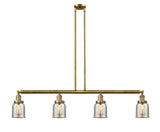 214-BB-G58 4-Light 49.625" Brushed Brass Island Light - Silver Plated Mercury Small Bell Glass - LED Bulb - Dimmensions: 49.625 x 8 x 10<br>Minimum Height : 20<br>Maximum Height : 44 - Sloped Ceiling Compatible: Yes