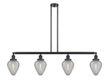214-BK-G165 4-Light 51.625" Matte Black Island Light - Clear Crackle Geneseo Glass - LED Bulb - Dimmensions: 51.625 x 7 x 10<br>Minimum Height : 23<br>Maximum Height : 47 - Sloped Ceiling Compatible: Yes