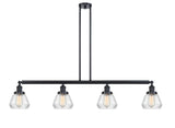 214-BK-G172 4-Light 51.375" Matte Black Island Light - Clear Fulton Glass - LED Bulb - Dimmensions: 51.375 x 6.75 x 10<br>Minimum Height : 19.5<br>Maximum Height : 43.5 - Sloped Ceiling Compatible: Yes