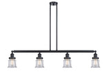 214-BK-G182S 4-Light 50.625" Matte Black Island Light - Clear Small Canton Glass - LED Bulb - Dimmensions: 50.625 x 6 x 11<br>Minimum Height : 19.75<br>Maximum Height : 43.75 - Sloped Ceiling Compatible: Yes