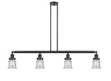 214-BK-G184S 4-Light 50.625" Matte Black Island Light - Seedy Small Canton Glass - LED Bulb - Dimmensions: 50.625 x 6 x 11<br>Minimum Height : 19.75<br>Maximum Height : 43.75 - Sloped Ceiling Compatible: Yes