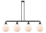 214-BK-G201-10 4-Light 54" Matte Black Island Light - Matte White Cased Beacon Glass - LED Bulb - Dimmensions: 54 x 10 x 14<br>Minimum Height : 24<br>Maximum Height : 48 - Sloped Ceiling Compatible: Yes
