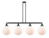 214-BK-G201-12 4-Light 56" Matte Black Island Light - Matte White Cased Beacon Glass - LED Bulb - Dimmensions: 56 x 12 x 16<br>Minimum Height : 26<br>Maximum Height : 50 - Sloped Ceiling Compatible: Yes