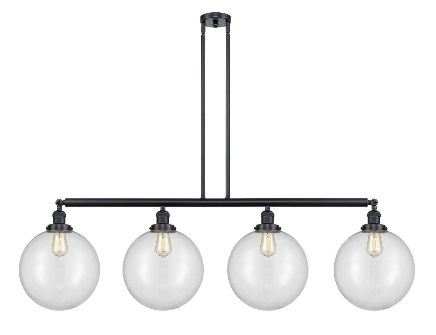 214-BK-G202-12 4-Light 56" Matte Black Island Light - Clear Beacon Glass - LED Bulb - Dimmensions: 56 x 12 x 16<br>Minimum Height : 26<br>Maximum Height : 50 - Sloped Ceiling Compatible: Yes