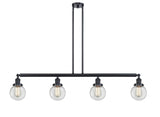 214-BK-G202-6 4-Light 50.625" Matte Black Island Light - Clear Beacon Glass - LED Bulb - Dimmensions: 50.625 x 6 x 10.875<br>Minimum Height : 20<br>Maximum Height : 44 - Sloped Ceiling Compatible: Yes