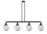 214-BK-G202-8 4-Light 52.625" Matte Black Island Light - Clear Beacon Glass - LED Bulb - Dimmensions: 52.625 x 8 x 12.875<br>Minimum Height : 22<br>Maximum Height : 46 - Sloped Ceiling Compatible: Yes