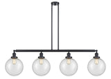 214-BK-G204-10 4-Light 54" Matte Black Island Light - Seedy Beacon Glass - LED Bulb - Dimmensions: 54 x 10 x 14<br>Minimum Height : 24<br>Maximum Height : 48 - Sloped Ceiling Compatible: Yes