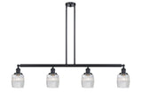 214-BK-G302 4-Light 50.125" Matte Black Island Light - Thick Clear Halophane Colton Glass - LED Bulb - Dimmensions: 50.125 x 7 x 11<br>Minimum Height : 20.25<br>Maximum Height : 44.25 - Sloped Ceiling Compatible: Yes