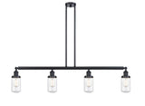 214-BK-G312 4-Light 49.125" Matte Black Island Light - Clear Dover Glass - LED Bulb - Dimmensions: 49.125 x 4.5 x 10.75<br>Minimum Height : 20.75<br>Maximum Height : 44.75 - Sloped Ceiling Compatible: Yes