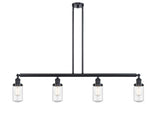 214-BK-G314 4-Light 49.125" Matte Black Island Light - Seedy Dover Glass - LED Bulb - Dimmensions: 49.125 x 4.5 x 10.75<br>Minimum Height : 20.75<br>Maximum Height : 44.75 - Sloped Ceiling Compatible: Yes